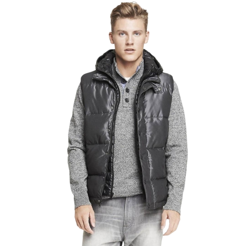 EXPRESS Double Zip Hooded Puffer Vest L